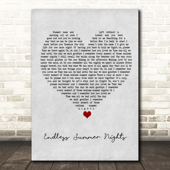 Richard Marx Endless Summer Nights Grey Heart Song Lyric Print