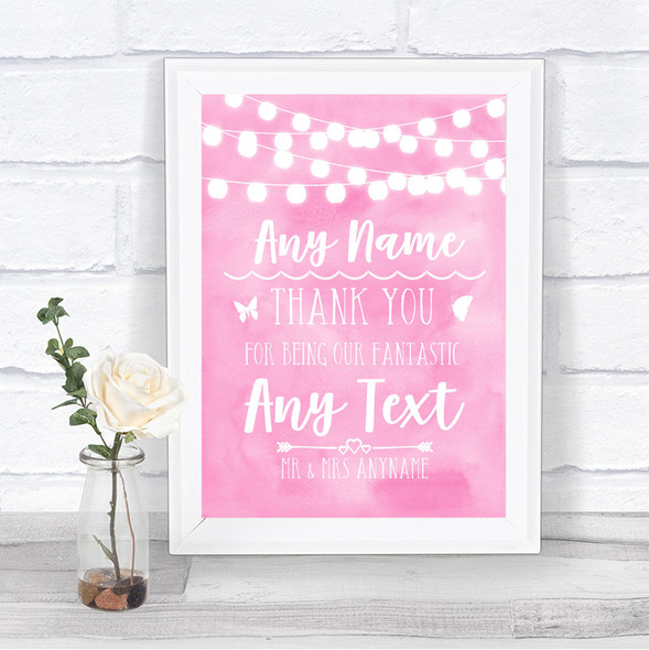 Baby Pink Watercolour Lights Thank You Bridesmaid Page Boy Best Man Wedding Sign