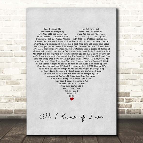 Barbra Streisand All I Know of Love Grey Heart Song Lyric Print