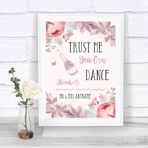 Blush Rose Gold & Lilac Alcohol Says You Can Dance Personalized Wedding Sign