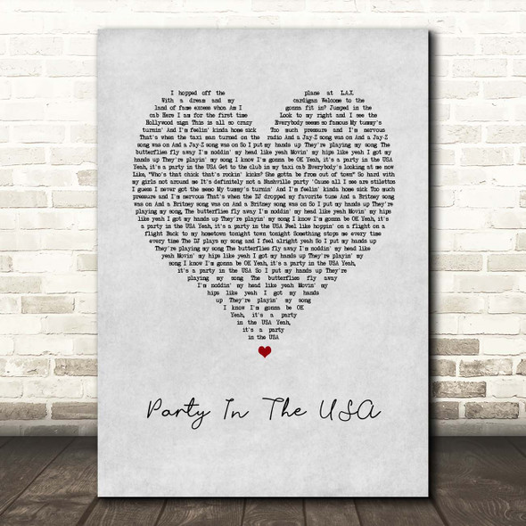 Miley Cyrus Party In The USA Grey Heart Song Lyric Print