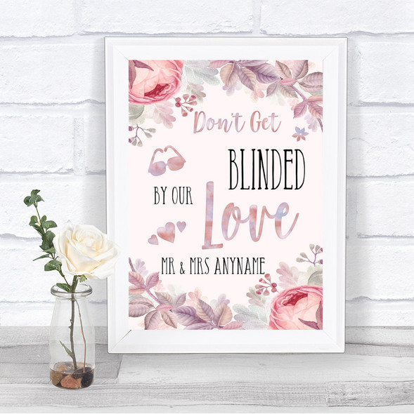 Blush Rose Gold & Lilac Don't Be Blinded Sunglasses Personalized Wedding Sign
