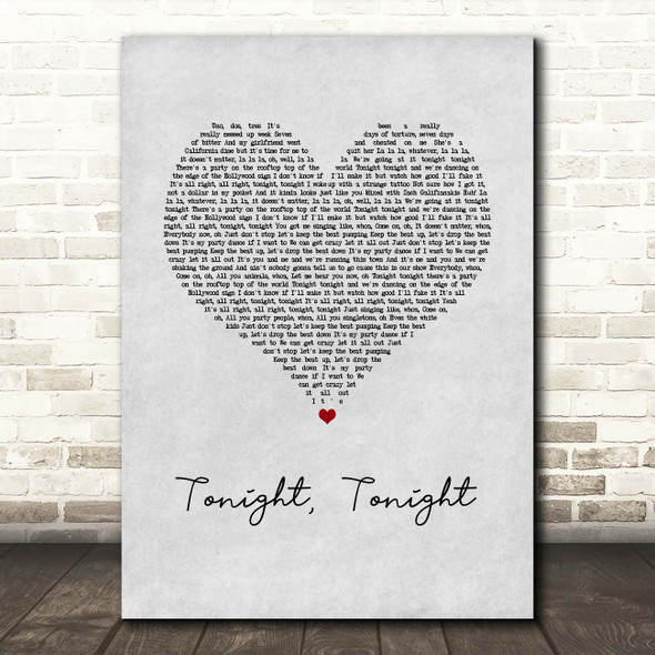 Hot Chelle Rae Tonight, Tonight Grey Heart Song Lyric Print