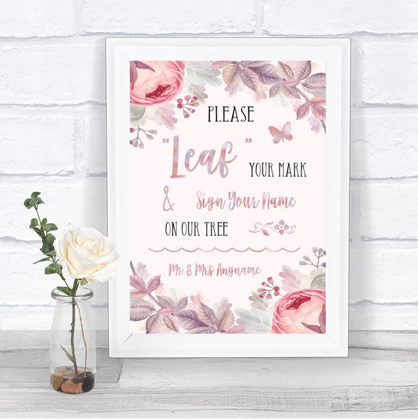 Blush Rose Gold & Lilac Fingerprint Tree Instructions Personalized Wedding Sign