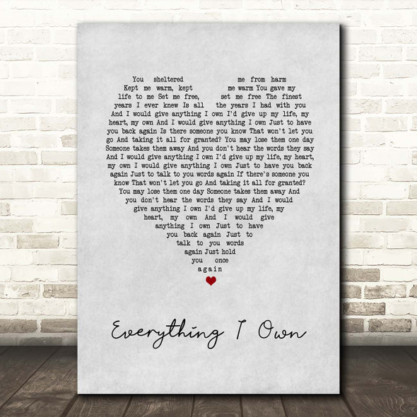 Ken Boothe Everything I Own Grey Heart Song Lyric Print