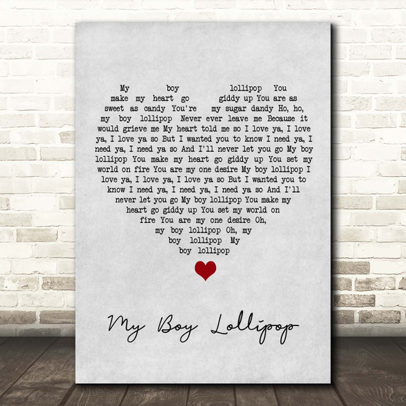 Millie Small My Boy Lollipop Grey Heart Song Lyric Print