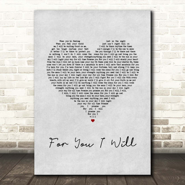 Monica For You I Will Grey Heart Song Lyric Print