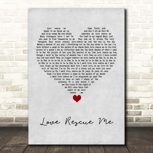 U2 Love Rescue Me Grey Heart Song Lyric Print