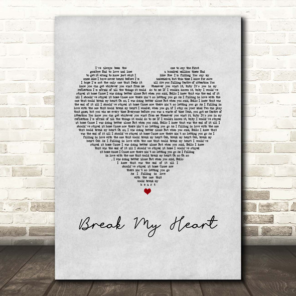 Dua Lipa Break My Heart Grey Heart Song Lyric Print