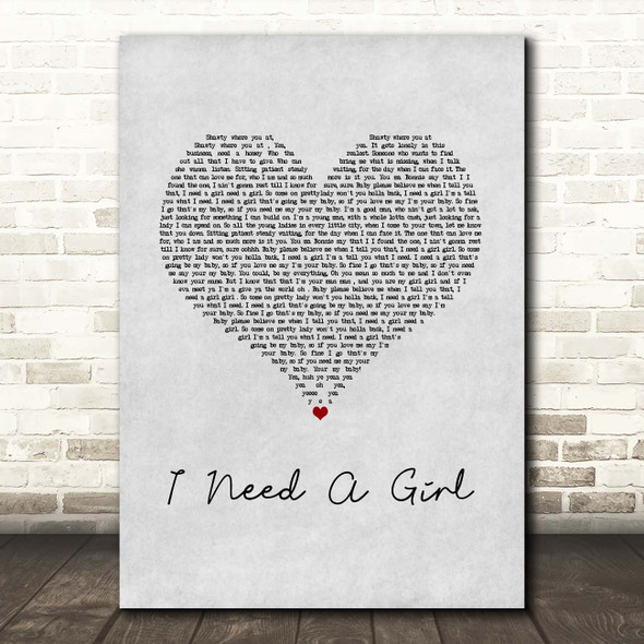 Trey Songz I Need A Girl Grey Heart Song Lyric Print