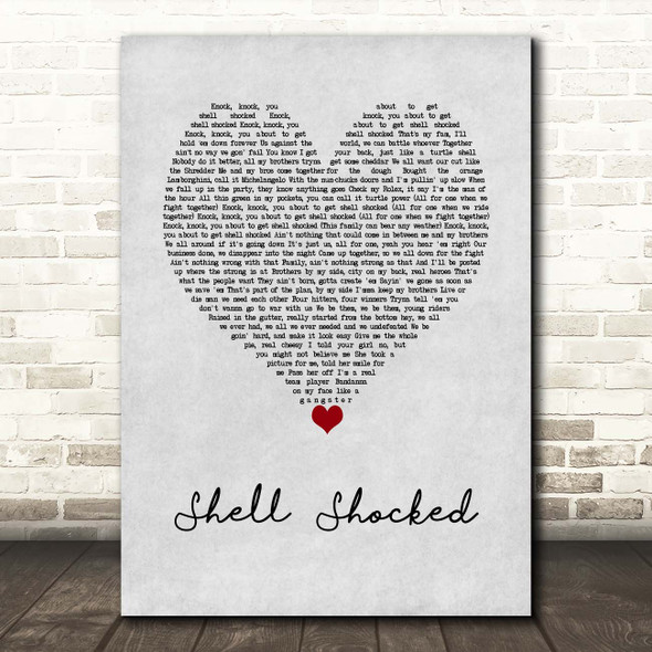 Juicy J Shell Shocked Grey Heart Song Lyric Print