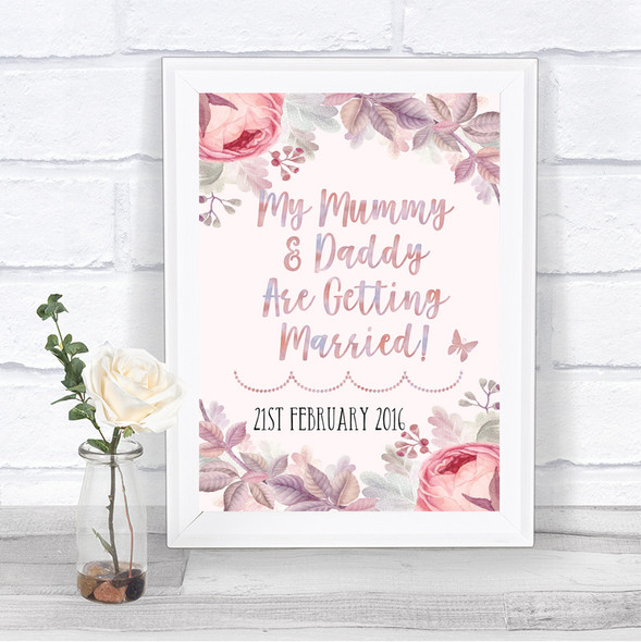 Blush Rose Gold & Lilac Mummy Daddy Getting Married Personalized Wedding Sign