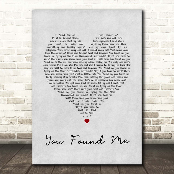 The Fray You Found Me Grey Heart Song Lyric Print