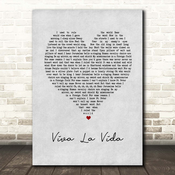 Coldplay Viva La Vida Grey Heart Song Lyric Print