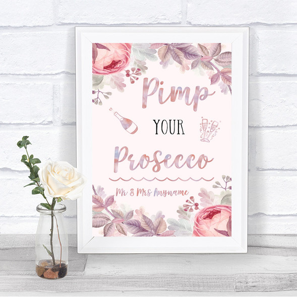 Blush Rose Gold & Lilac Pimp Your Prosecco Personalized Wedding Sign