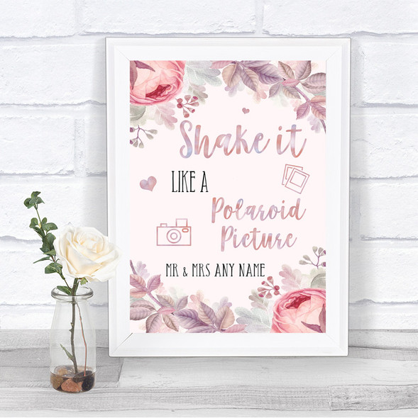 Blush Rose Gold & Lilac Polaroid Picture Personalized Wedding Sign