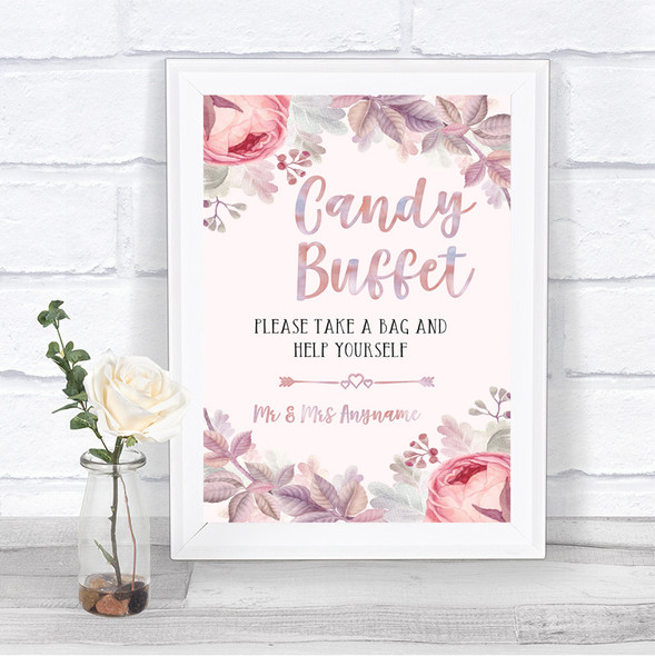 Blush Rose Gold & Lilac Candy Buffet Personalized Wedding Sign
