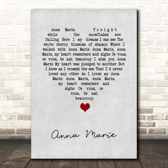 Jim Reeves Anna Marie Grey Heart Song Lyric Print
