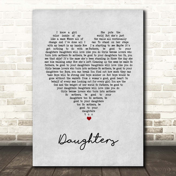 John Mayer Daughters Grey Heart Song Lyric Print