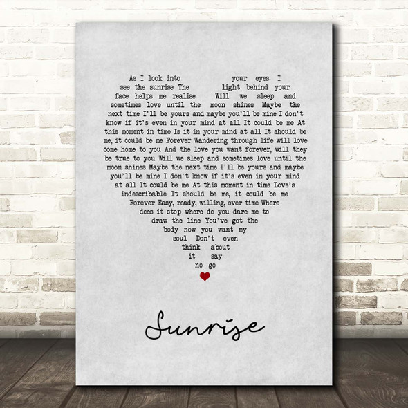 Simply Red Sunrise Grey Heart Song Lyric Print