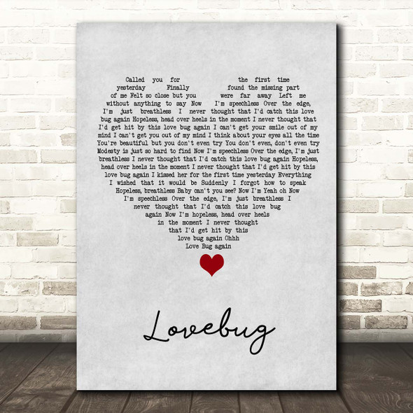 Jonas Brothers Lovebug Grey Heart Song Lyric Print
