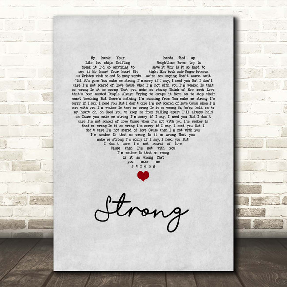 One Direction Strong Grey Heart Song Lyric Print