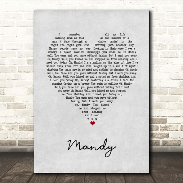 Barry Manilow Mandy Grey Heart Song Lyric Print