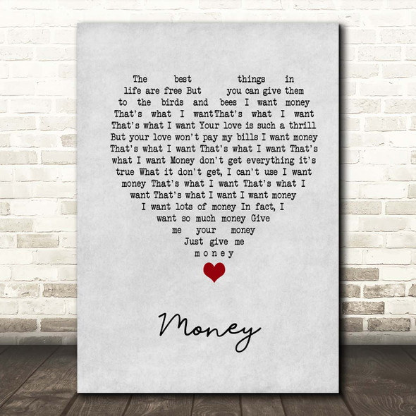 The Flying Lizards Money Grey Heart Song Lyric Print