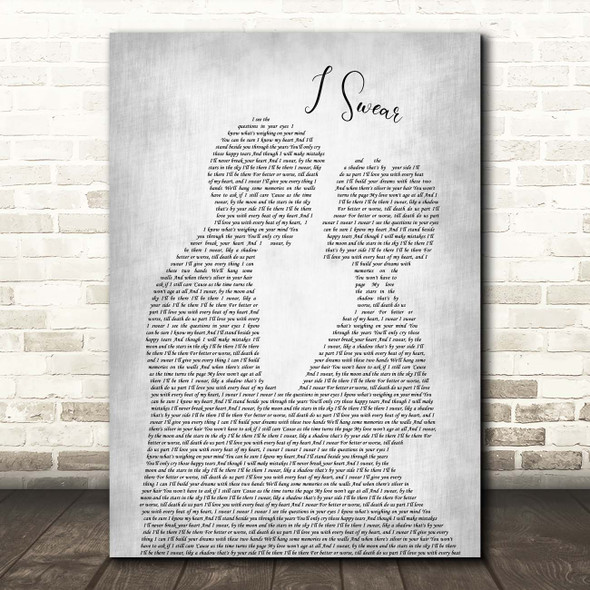 Kenny Rogers I Swear Man Lady Bride Groom Wedding Grey Song Lyric Print