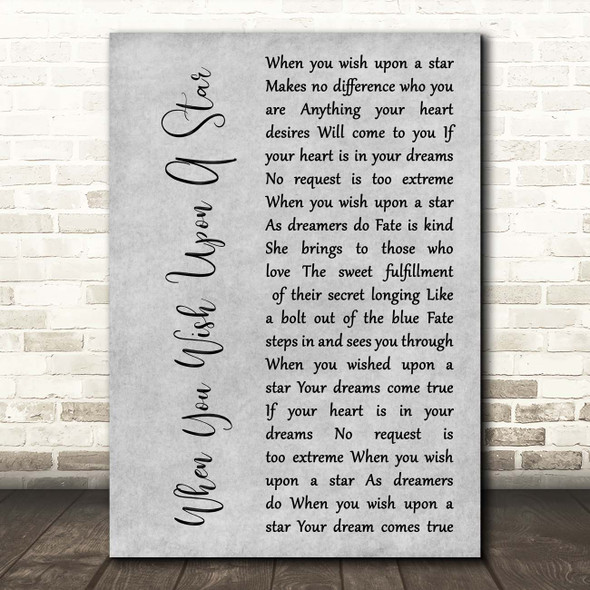 Jesse McCartney When You Wish Upon A Star Grey Rustic Script Song Lyric Print