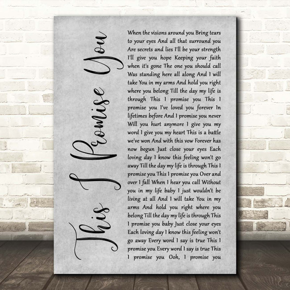 N Sync This I Promise You Grey Rustic Script Song Lyric Print