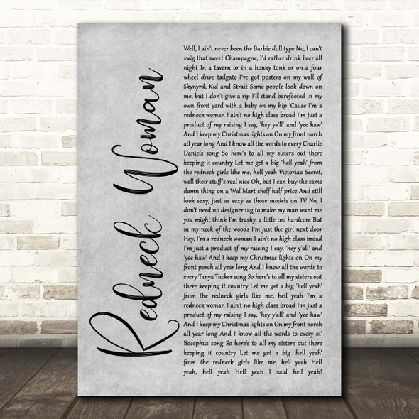 Gretchen Wilson Redneck Woman Grey Rustic Script Song Lyric Print