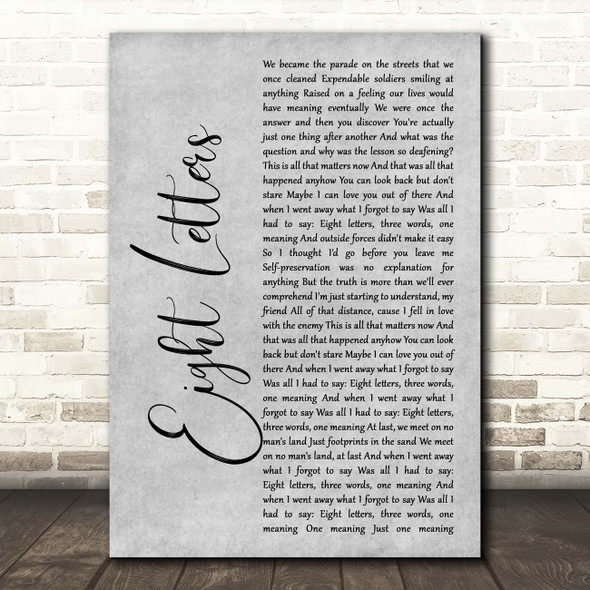 Take That Eight Letters Grey Rustic Script Song Lyric Print