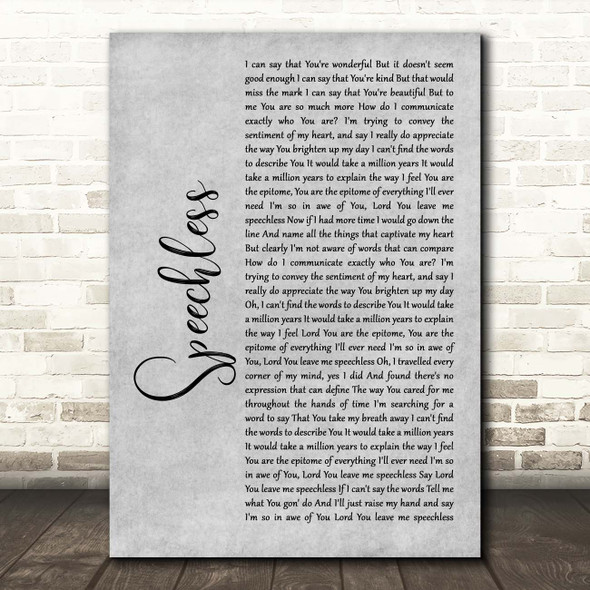 Anita Wilson Speechless Grey Rustic Script Song Lyric Print