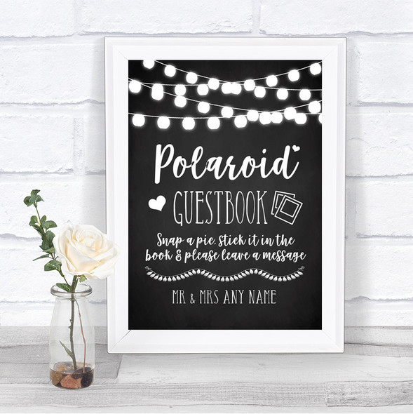 Chalk Style Black & White Lights Polaroid Guestbook Personalized Wedding Sign