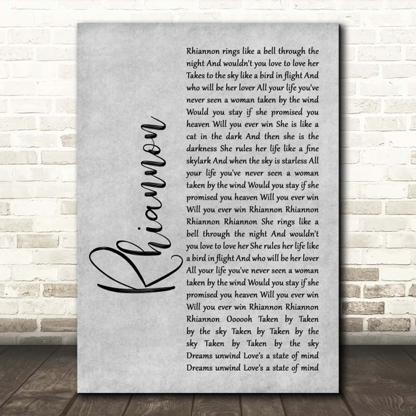 Fleetwood Mac Rhiannon Grey Rustic Script Song Lyric Print