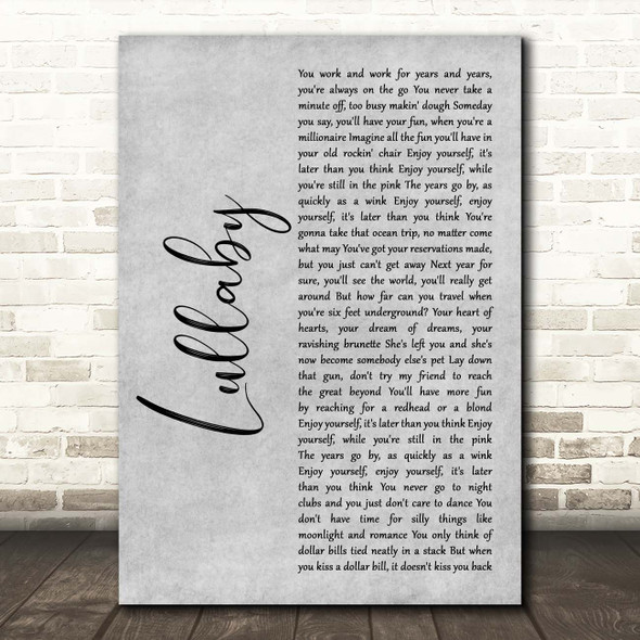 Lemar Lullaby Grey Rustic Script Song Lyric Print