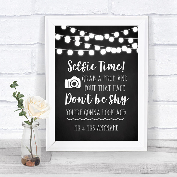 Chalk Style Black & White Lights Selfie Photo Prop Personalized Wedding Sign