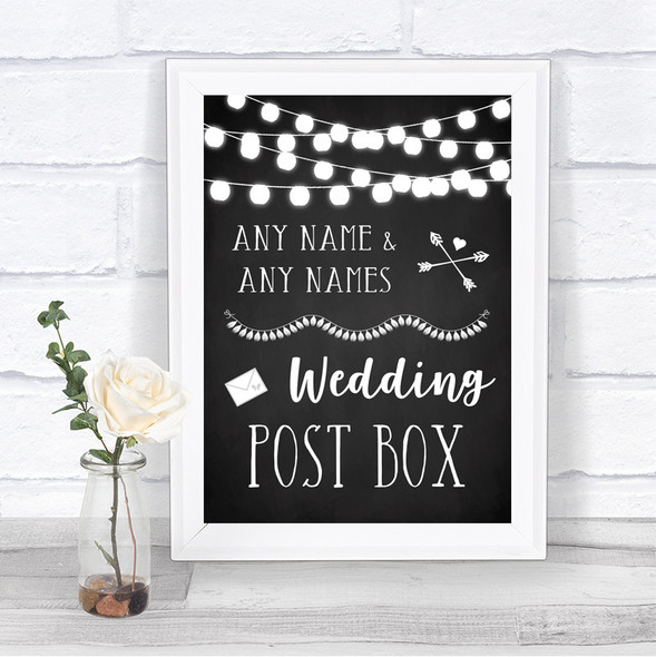 Chalk Style Black & White Lights Card Post Box Personalized Wedding Sign