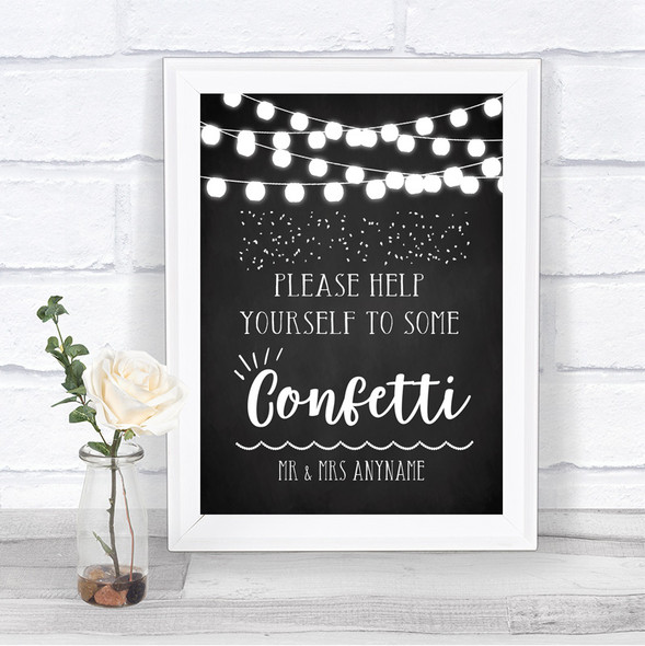 Chalk Style Black & White Lights Take Some Confetti Personalized Wedding Sign