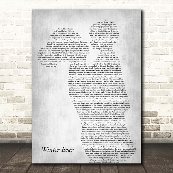 Coby Grant Winter Bear Mother & Child Grey Song Lyric Print