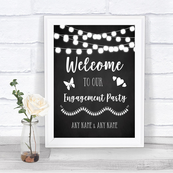 Chalk Style Black & White Lights Welcome To Our Engagement Party Wedding Sign