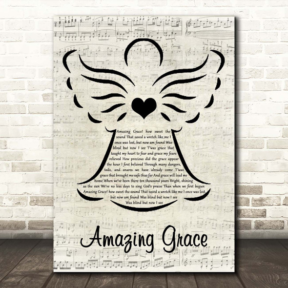 Judy Covington Amazing Grace Music Script Angel Song Lyric Print