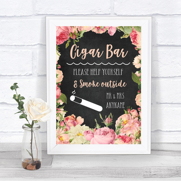 Chalkboard Style Pink Roses Cigar Bar Personalized Wedding Sign