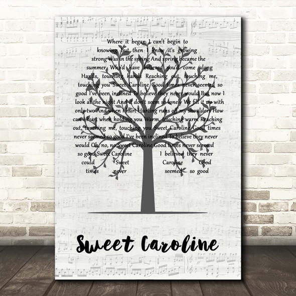 Neil Diamond Sweet Caroline Music Script Tree Song Lyric Print