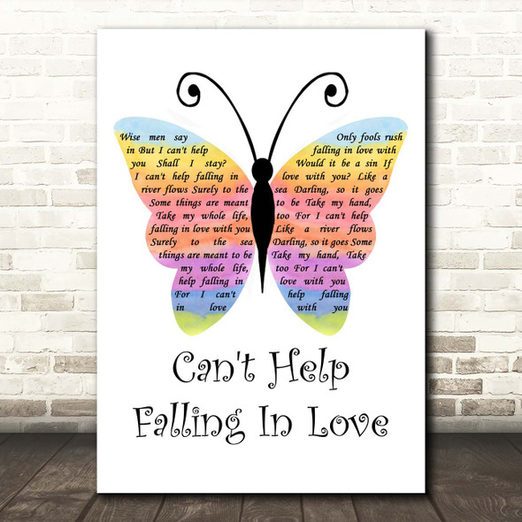 Elvis Presley Can't Help Falling In Love Rainbow Butterfly Song Lyric Print