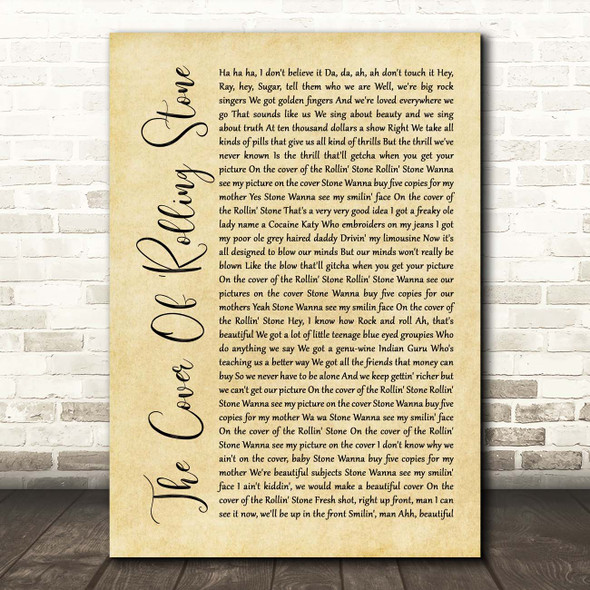 Dr. Hook The Cover Of 'Rolling Stone Rustic Script Song Lyric Print