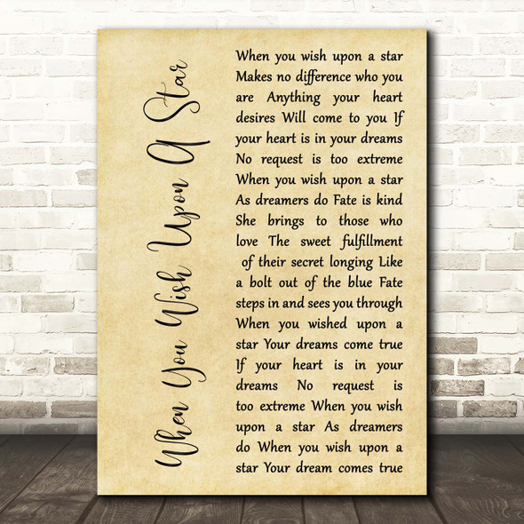 Jesse McCartney When You Wish Upon A Star Rustic Script Song Lyric Print