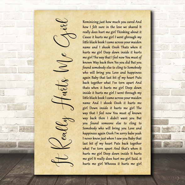 The Carstairs It Really Hurts Me Girl Rustic Script Song Lyric Print