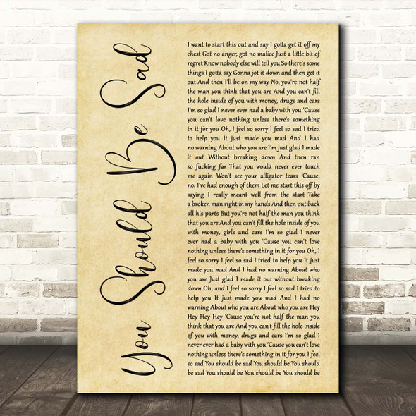 Halsey You Should Be Sad Rustic Script Song Lyric Print